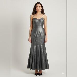 Vintage Shapefx Newport News Metallic Gray Leather Mermaid Formal Dress